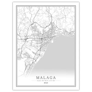 MALAGA Blanco Impresión 3d mapa de la ciudad Patrón de mapa…