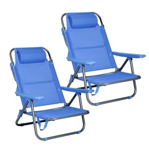 Pack de 2 Sillas de Playa Reclinables Plegables con Reposac…
