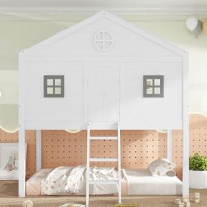 Moimhear Cama de casa con escalera, 90 x 200 cm, con protec…