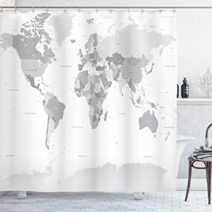 ABAKUHAUS Gris Cortina de Baño, Mapa del Mundo Continente T…