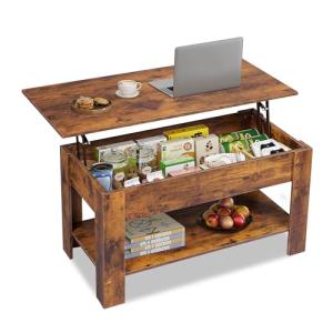 WLIVE Mesa de Sofá Centro con revistero, Mesa de Café eleva…