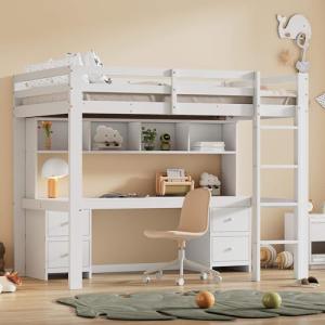 NQSLDM Litera de 90 x 200 cm con escritorio y cajones, cama…