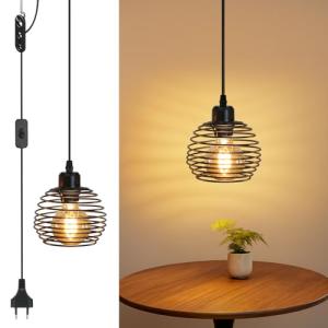 ZMH Lámpara colgante vintage industrial – Negro 1,5 m lámpa…