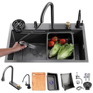 HZKSINNK 80x50cm Fregadero de Cocina de 1 Cubeta, cascada F…