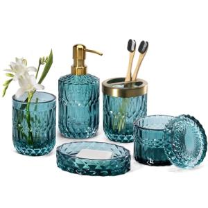 EMPO Set de 6 accesorios de baño, cristal transparente (dis…