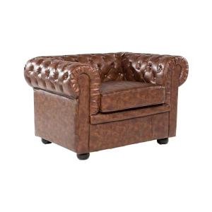 Sillón de piel sintética marrón con patas negras estilo con…