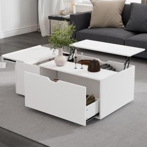 Moimhear Mesa de centro elevadora blanca, 120x65x45.5cm, co…