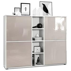 Vladon Highboard Cuba V3, Blanco Mate/Gris Arena de Alto Br…