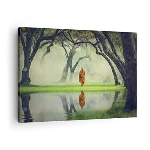 ARTTOR Lienzos decorativos Monje Bosque Niebla Cuadro Sobre…