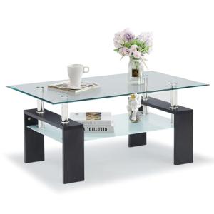 TUKAILAi Mesa auxiliar rectangular de cristal moderna con e…
