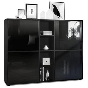 Vladon Highboard Cuba V3, Negro Mate/Negro de Alto Brillo -…