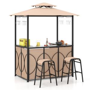 COSTWAY Mueble Bar Exterior de 3 Piezas, Cenador de Barbaco…