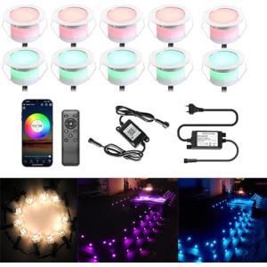 Lote de 10 focos empotrables al aire libre RGB blanco cálid…
