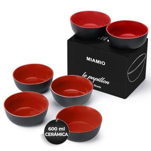 MIAMIO - 6 x 600ml Juego De Cuencos/Tazones Exterior Negro…