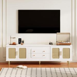 Moimhear Mueble de TV de estilo retro con asas doradas, gra…