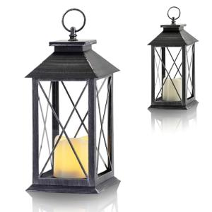 Flower Power - Farol con Vela, Negro, 14x14x27 cm
