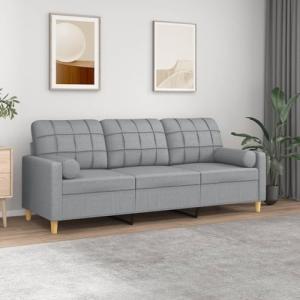 LAPOOH Sofá de 3 plazas con Cojines Tela Gris Claro 180 cm,…