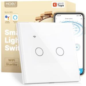 MOES Interruptor de Luz Inteligente WiFi Táctil, 1 Vía y 2…