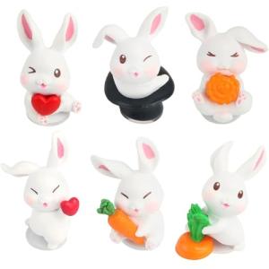 6 piezas de conejo decoración de Pascua, figuras de conejo…