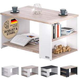 CASARIA® Mesa de Centro 90x60x50cm Estante y 2 Compartimien…