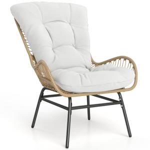 COSTWAY Sillon de Ratan con Cojin, Marco Metálico, Sillones…