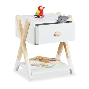 Relaxdays Mesita de Noche Infantil, con Cajón, 42x34x32 cm,…