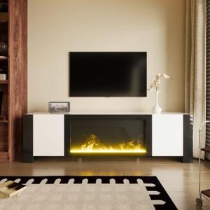 Mueble de TV de Alto Brillo con Chimenea eléctrica Efecto L…