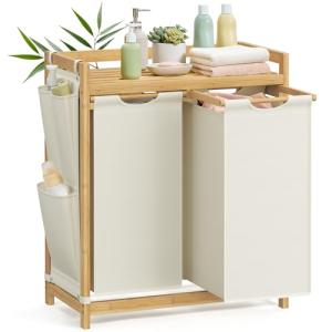 SONGMICS Cesto para Ropa Sucia, 2 Compartimentos, Bambú, Ce…