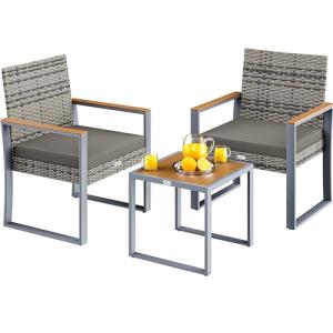 CASARIA® Muebles Jardín Poliratán Tablero Madera 2 Sillas C…