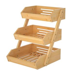 Soporte de bambú para Cesta de Frutas, 3 Niveles Estante pa…