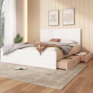 Moimhear Cama doble de madera de 140 x 200 cm, con 2 cajone…