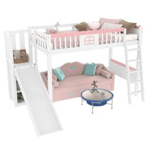 Cama Infantil Alta con Tobogán y Luces LED - Litera Individ…