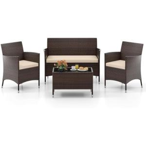 GIANTEX Juego de Muebles para 4 Piezas, Sofás de Ratán para…