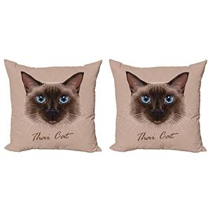 ABAKUHAUS Gato Set de 2 Fundas para Cojín, Gato siamés de l…