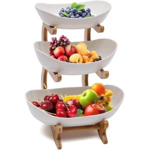 Dreamhigh® Fruteros de Cocina Modernos Cerámica, 3 Pisos Ce…