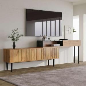 KOMHTOM Mueble de TV moderno con vetas de madera, aparador…