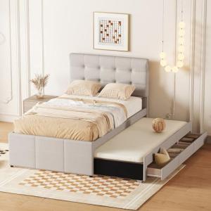 Idemon Cama tapizada, doble, cama familiar, cama de matrimo…