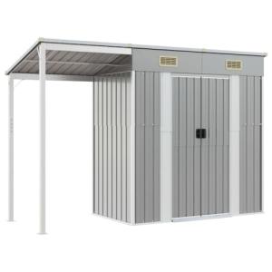 vidaXL Cobertizo jardín tejado Alargado Acero Gris 277x110,…