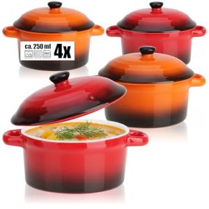 COM-FOUR® 4X Cazuela con Tapa de Cerámica - Cuenco de Postr…