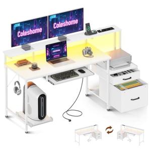 Coleshome Escritorio Gaming con LED, Escritorio Gamer con T…