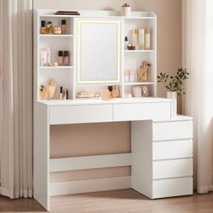 VASAGLE Tocador con Luces LED de Brillo Ajustable, Mesa de…