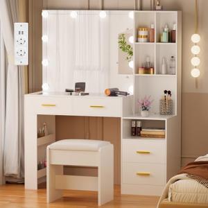 BEWISHOME Tocador de Maquillaje con Luz y Taburete, Brillo…