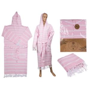 Out of the blue Albornoz Fouta Hamam rosa y blanco, talla S…