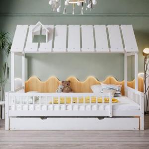 Cama cabaña infantil de 120 x 200 con cama nido y litera in…