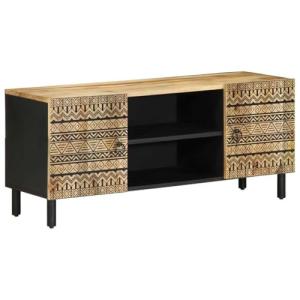 vidaXL Mueble de TV Madera Maciza de Mango Rugosa Negro 105…