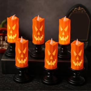 6 Piezas Velas de Halloween LED sin Llama, Portavelas Decor…