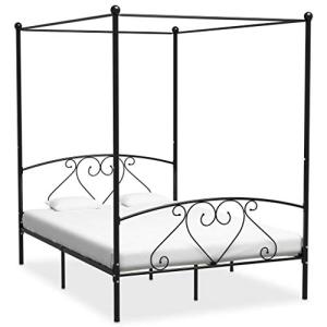 Homgoday Cama con dosel negro de metal 140 x 200 cm, cama c…