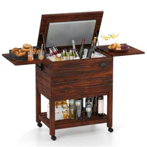 COSTWAY 51L Carrito Nevera con Ruedas, Enfriador de Madera…