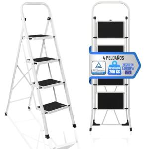 PAULAND Escalera Plegable 4 Peldaños con Estructura de Acer…