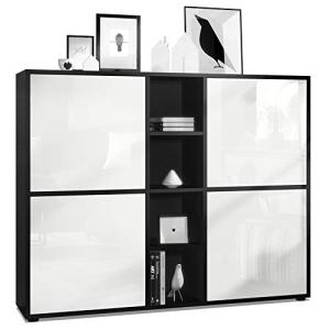 Vladon Highboard Cuba V3, Negro Mate/Blanco de Alto Brillo…